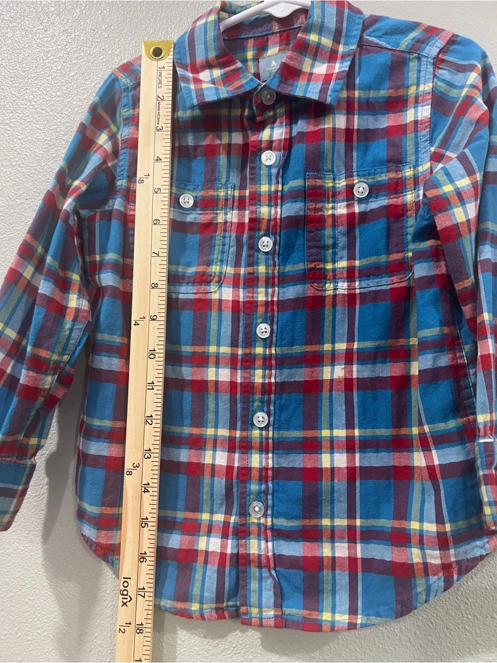 Baby Gap Boys 4-5Y Plaid Button Down Shirt Blue Red Long Sleeve 100% Cotton